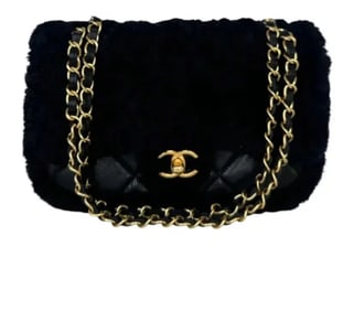 Chanel Mini Shearling Flap Bag Black Lambskin Brushed Gold Hardware