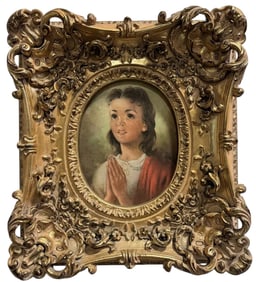 Girl Praying Print in Baroque Frame