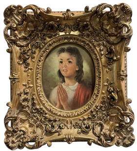 Girl Praying Print in Baroque Frame: size: 18 in x 17 in
