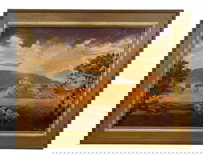 Landscape Wild Horses Oil Painting by Maurice Green: Another impressive work of Maurice Green of Grand Canyon Canvas on Panel -Arizona landscape- Original hand Oil Painting on Panel - Frame 48x 38 in H