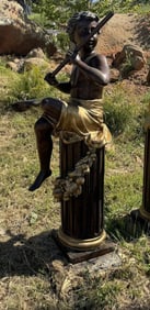 Life Size Bronze Boy with Instrument Sculpture