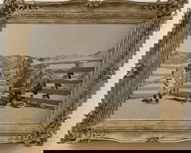 Western Cowboy and Horse Black and White Collection Oil Painting by Walt Johnston: Cowboy Oil painting on Canvas - Frame: 28 in H x 24 in