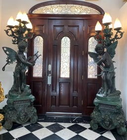 Monumental Fairy and Cherub Floor Bronze Lamps