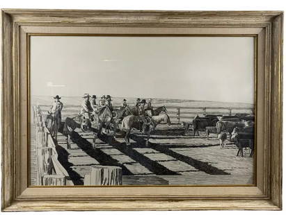 1984Western Pencil Drawing by Walt Johnston: Frame: 43 in Lx 31 in H - Walt Johnston ( 1932-2018) was a contemporary realist. He looked at everything in the most modern way, saw the underlying abstract form, then brought that vision to a stunnin