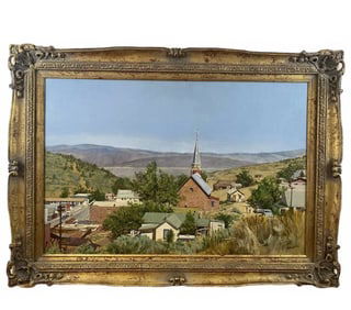 Rural Landscape Church Oil on Panel By Garriot