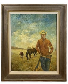 “Wrangler” 1970 Oil on Panel by Theodore Hogsett