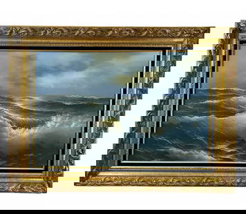 Ocean Scene Oil on Canvas Painting - Signed: Frame: 45 in L x 33 in H - Painting: 35 in L x 23 in H