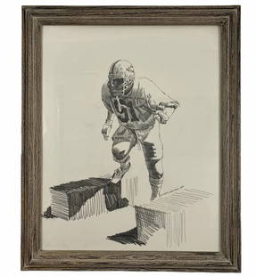 1984 Pencil-Football Drawing Art by Walt Johnston: Measurements: 23 in L x 19 in H ***Walt Johnston ( 1932-2018) was a contemporary realist. He looked at everything in the most modern way, saw the underlying abstract form, then brought that vision to