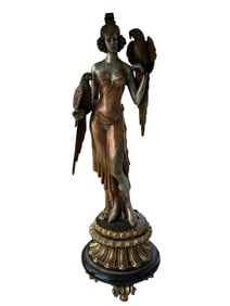 Liife-size bronze lady with Macaws
