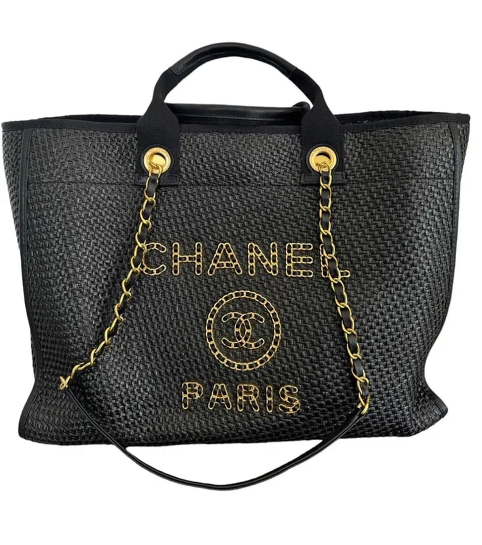 Chanel Straw Raffia Tote Black (1 of 7)