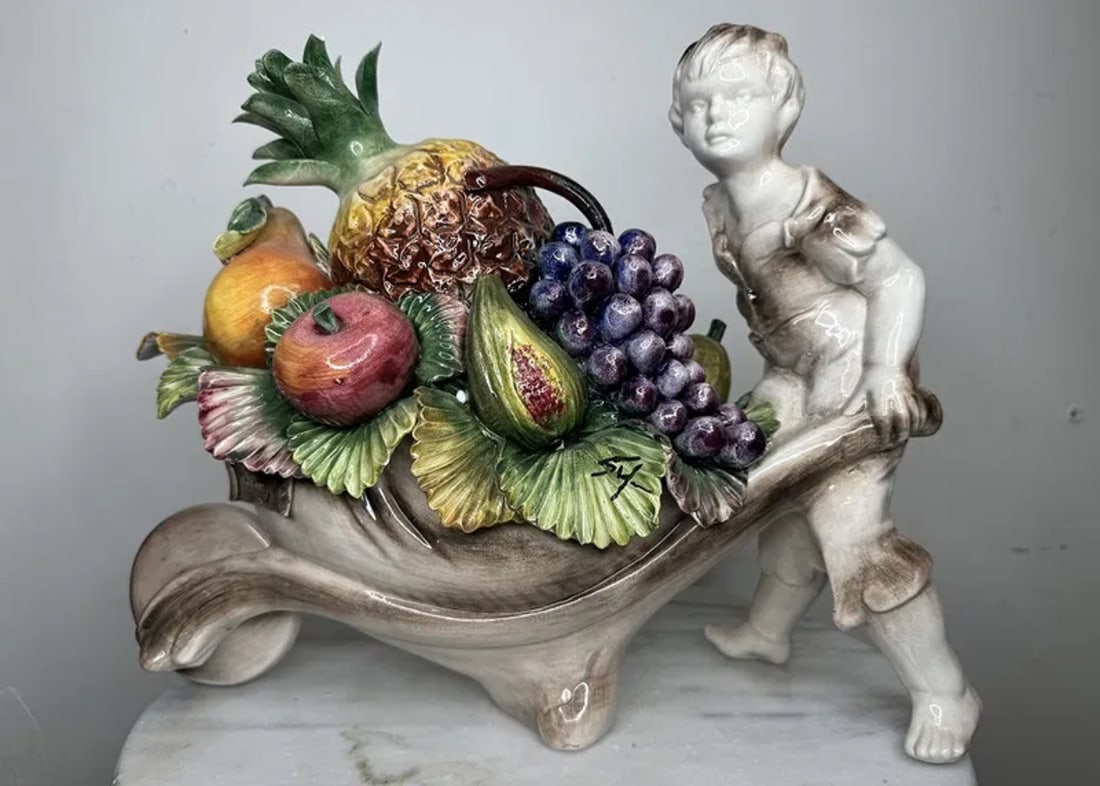 Large Capodimonte Boy with Fruits: Size: 17 in x 12 in