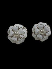 Chanel White Flower Earrings