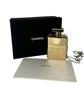 Chanel Gold Metal Perfume Bottle Evening Bag