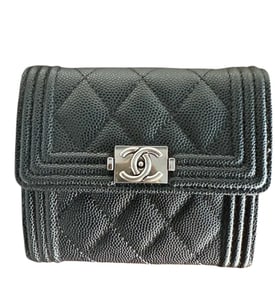 CHANEL Boy Wallet Black Silver