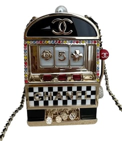 CHANEL Resin Crystal Slot Machine Minaudiere Black Gold White Red
