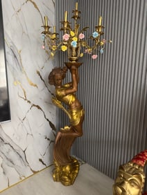 Life Size Bronzd Angel Floor Lamp Sculpture
