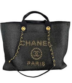 Chanel Straw Raffia Tote Black