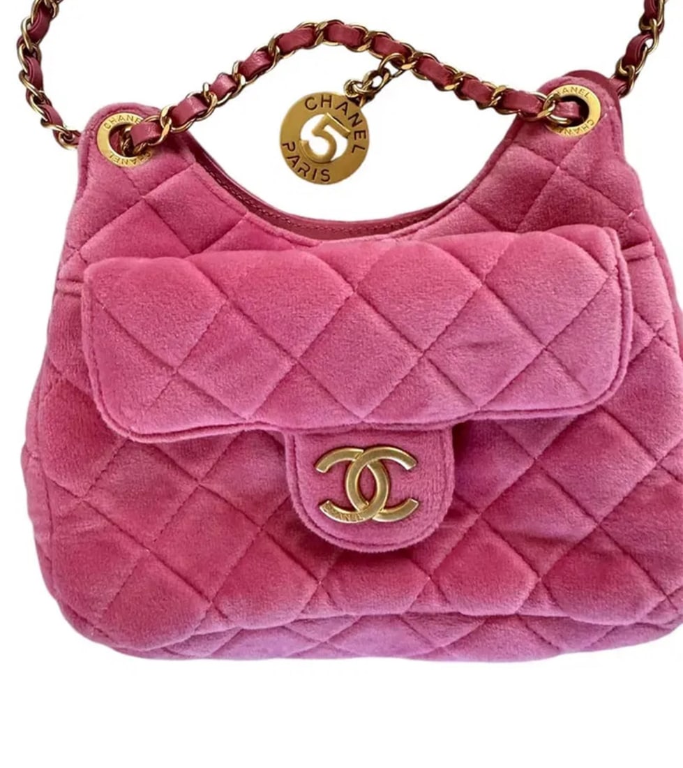 Chanel Small Pink Velvet Hobo Bag (1 of 6)