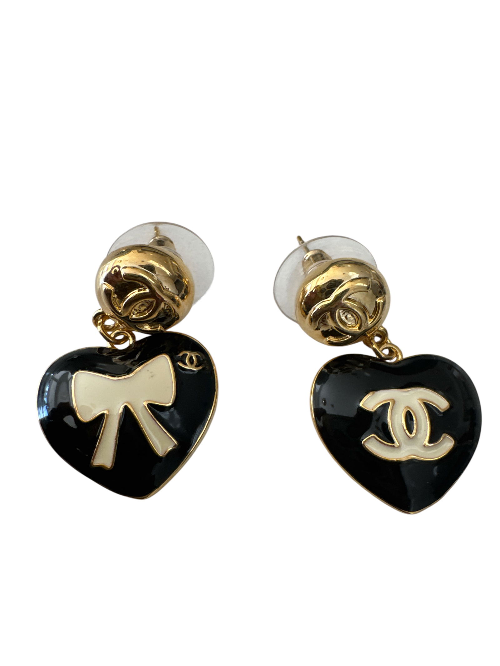 Chanel Black Heart Earrings (1 of 2)