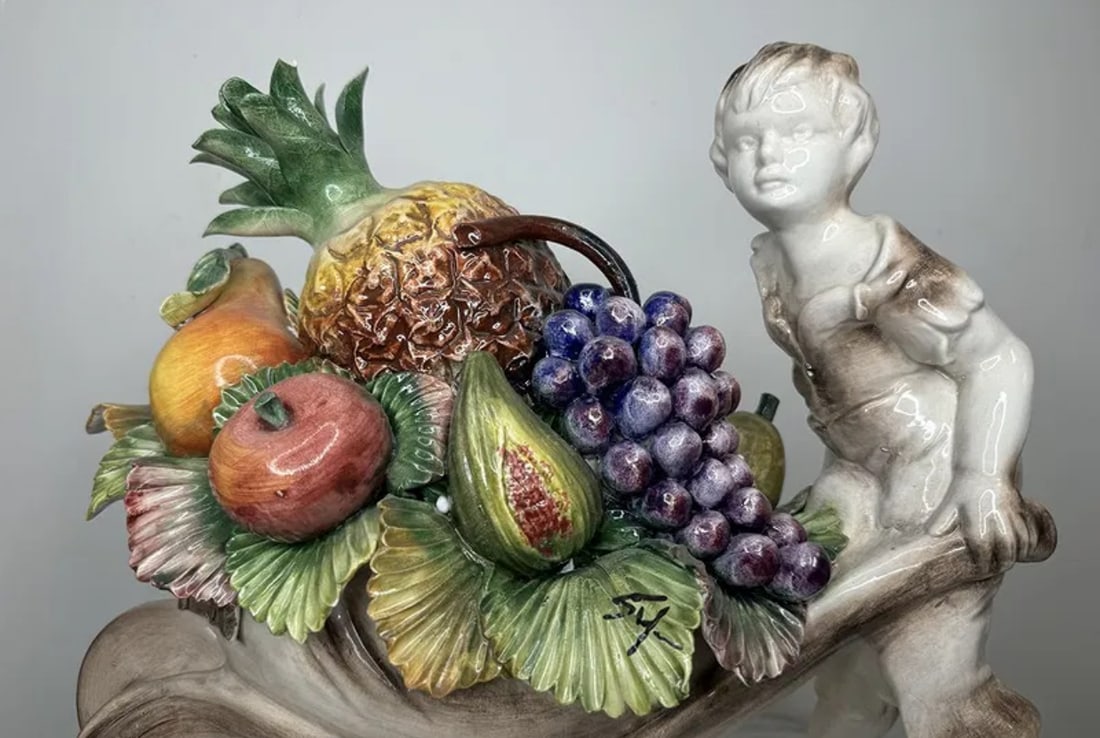Large Capodimonte Boy with Fruits: Size: 17 in x 12 in