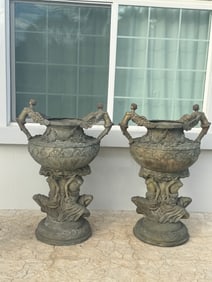 Monumental Pair of Bronze Urns French Style