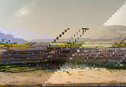 1984 Horse Farm Oil on Panel Painting by Walt Johnston