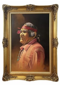 Large Native Man Oil Painting by Hector Morales