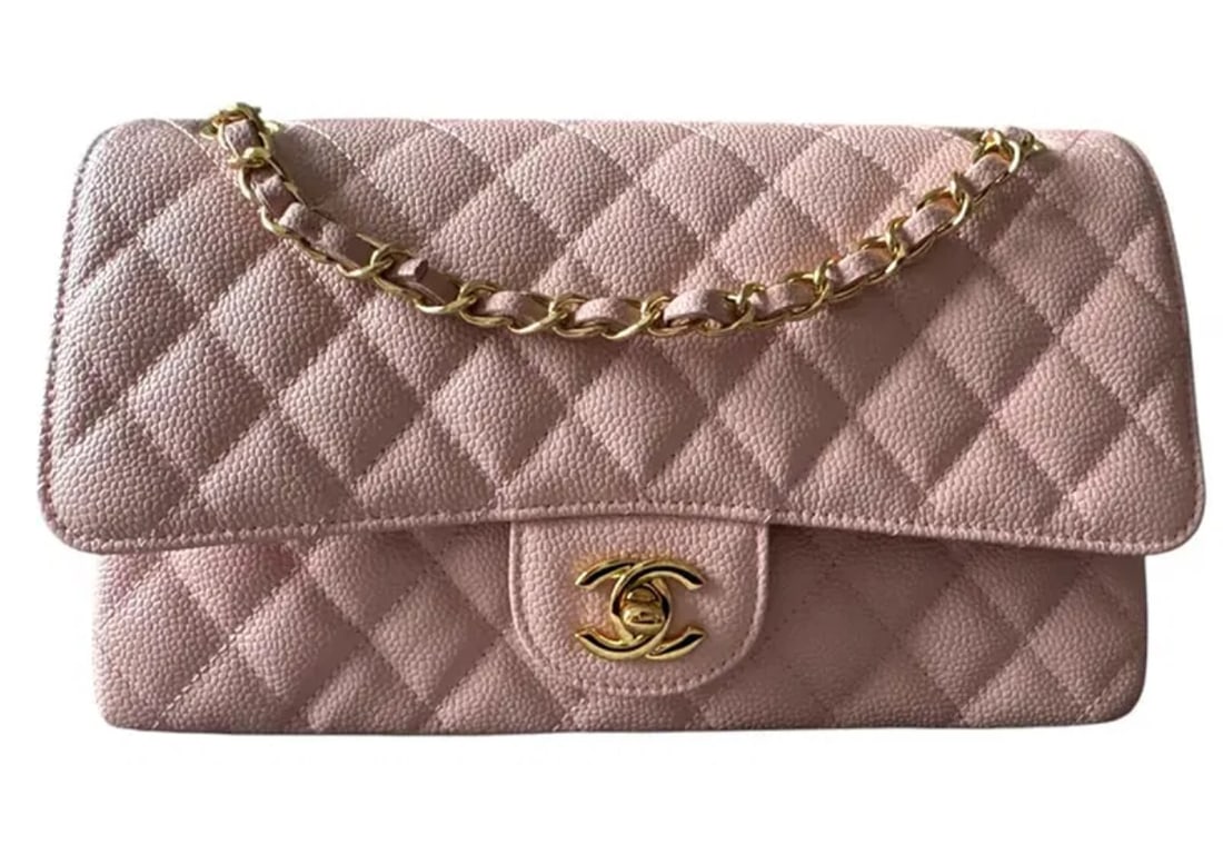 Chanel Classic Pink Bag: size: 10 in x 6 in x 9.5 in -Made in Italy- Includes Box and dust bag. Shipping only. In good condition. All sales are final,please inspect all the items before bidding.