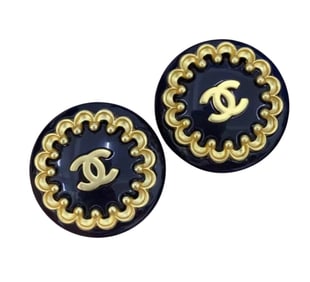Chanel Black and Gold Earrings