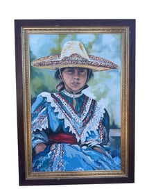 Folklor Mexican Girl Oil Painting Signed