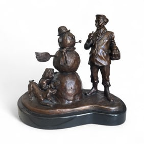LargeSnowman and Man Bronze Sculpture by Norman Rockwell