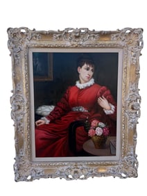 Victorian Woman Portrait Oil on Canvas