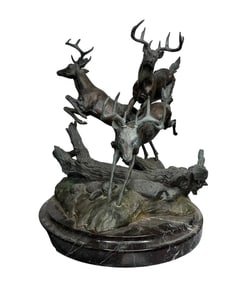 1984 Deers Bronze Sculpture by Joseph Krausz