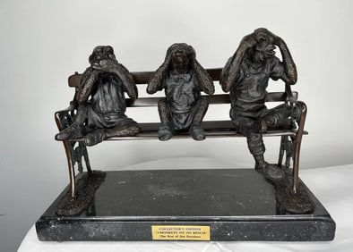 Collector Edition 3 monkeys sitting on a bench Bronze Sculpture