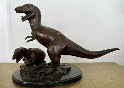 Bronze Dinosaur with Baby & Egg