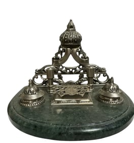 Vintage Ornate Double Ink Well with Marble Base