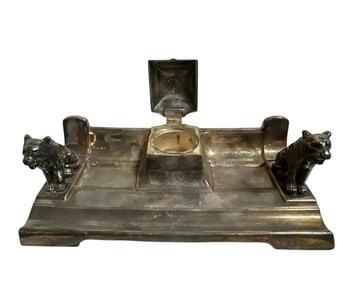 Silver Ink Well with Tigers