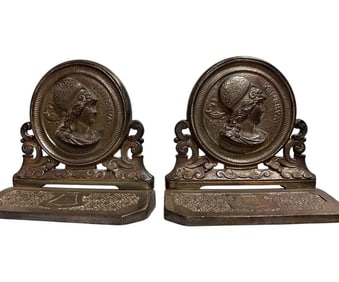 Pair of Antique Silver Minerva Bookends
