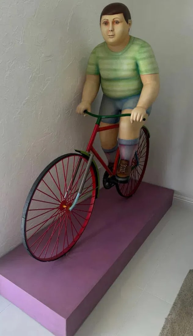 Life Size Boy on Bike by Sergio Bustamante: Size: 70” L x 70” H - overall very good condition