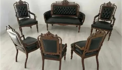 Victorian Leather parlor suite 6 pieces