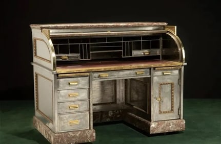 Brass and Steel Roll Top Desk