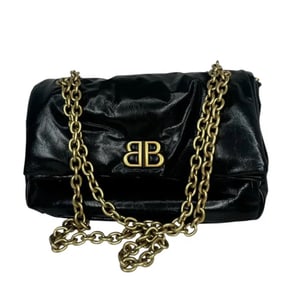 BALENCIAGA Arena Calfskin Small Monaco Chain Shoulder Bag Black