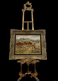 Western Horses Oil on Panel Painting by Joy Lynch