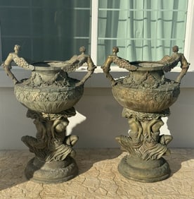 Monumental [Pair of Bronze Urns French Style