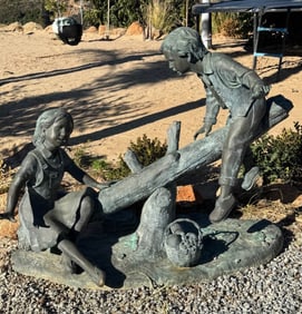 Life Size Bronze Children Playing Sculpture