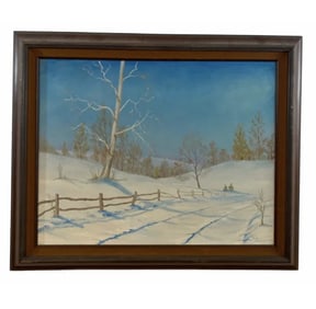 1969 Winter Landscape by Ronald Johnson Oil Painting on Canvas