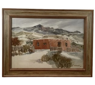 Adobe HousesWatercolor Oil Painting by Garoutte ASAI