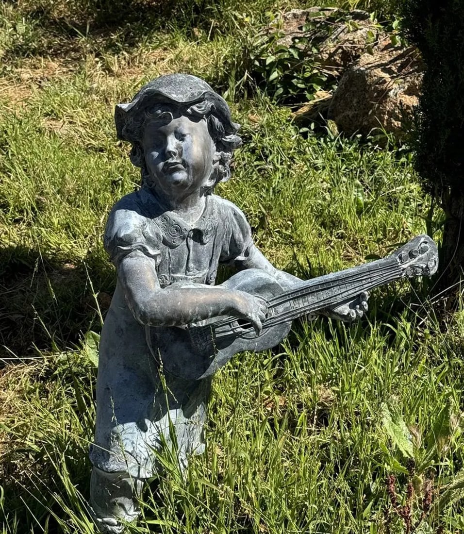 Life Size Girl with Instrument Bronze Statue: Size: 40 in x 22 in