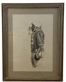 1984 American Football Pencil Drawing Oil Painting by Walt Johnston