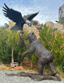 Life Size Bronze Bear and Eagle Bronze Sculpture